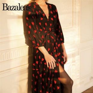 Robe fendue Vintage noire à motif coeurs