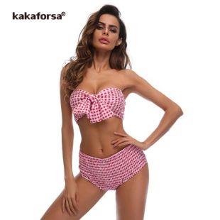 Bandeau Bikini ensemble taille haute imprimé