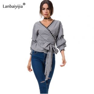 chemise à carreaux noir blanc femmes chemise à manches distinctives perles lier double face portant des chemises de mode femmes blouse in Blouses & Chemises from Mode Femme et Accessoires on Aliexpress.com | Alibaba Group
