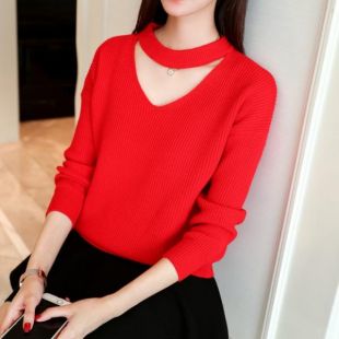 Licou à manches longues tricoté pull haut pour femme automne col en v court hiver pull décontracté dames pull femme Bottoming pull