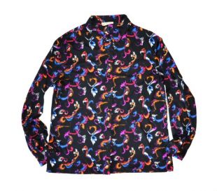 années 70 chemise imprimé abstrait vintage avec éclaboussure peinture artiste DIsco noir hippie chemise moyen