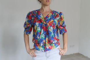 80 s chemise oversize 90 s bouton vers le bas de la Chemise chemisier fleuri à fleur Womens L manches courtes imprimé rose bouton violet jaune Hawaii Top chemise L