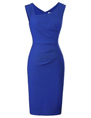 Belle Poque Women's Sleeveless V-Neck Work Formal Pencil Dress Size L Royal Blue BP302-4