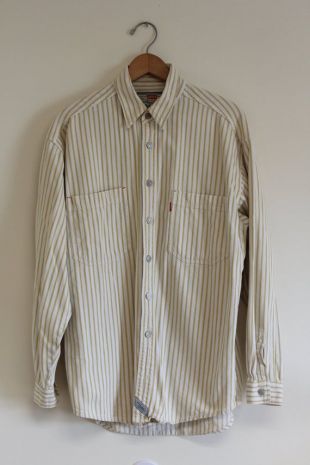 Vintage Button Up chemise rayée de Levi (90 sera/Medium/M/bouton vers le bas de la chemise/surdimensionné chemise/chemise Baggy/OFF blanc/moutarde)