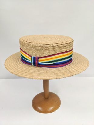 Chapeau canotier vintage avec bande d’arc en ciel, 1970 ' s Hat, chapeau Vintage véritable, chapeau de soleil, chapeau d’été, pour hommes, bateau chapeau, chapeau de Punting