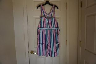 1980s 1990s rayée salopette short imprimé faite par Style et sourire taille L grand 80 s 90 s