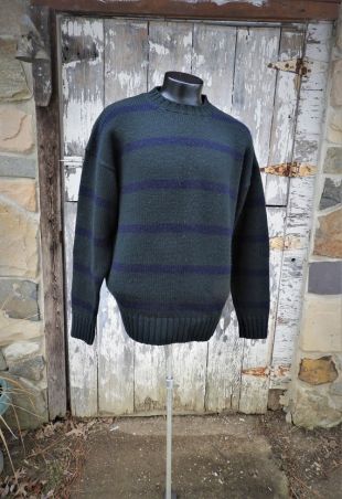 VTG Mens Brooks Bros pull, pull rayé en laine, bleu et vert pull sz L