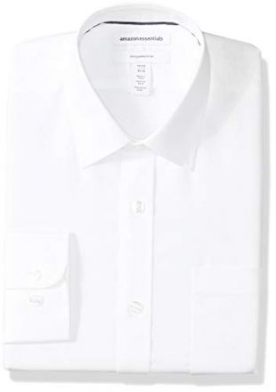 Amazon Essentials Men's Slim-Fit Wrinkle-Resistant Long-Sleeve Dress Shirt, White, 16" Neck 32"-33"