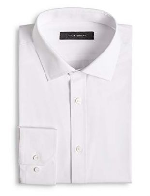 YEABARRON Men's Custom Made Tailored Fit Monogrammed Long Sleeve Dress Shirt (White)