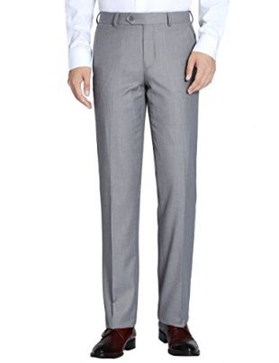 CHAMA Men’s Classic Fit Non Iron Flat Front Dress Pant- Unhemmed (Light Grey, 42R)