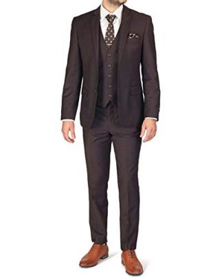 Faiokaver Men's Suits Big and Tall Regular Fit 3 PCS Wedding Tuxedo Suits Brown