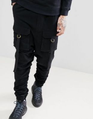 Asos Drop Crotch Joggers With Ruched Detail And Pockets In Grey