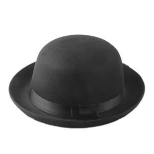 DOSOMI Retro Hard Felt Women Men Fold Brim Billycock Round Top Crown Bowler Derby Hat (Size:57cm),Black