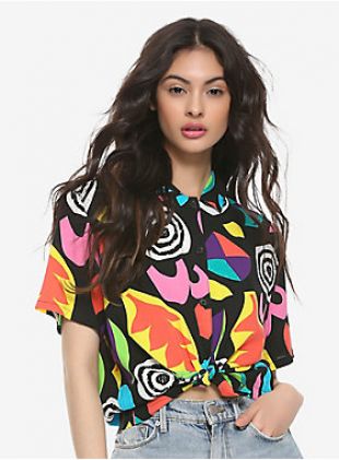 Stranger Things Eleven Girls Woven Button Up Top