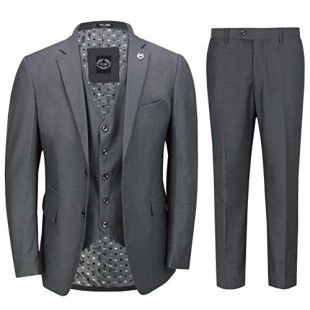 Mens Charcoal Grey 3 Piece Business Suit Smart Casual Classic Tailored Fit Office Work Formal[SUIT-JROSS-CHARCOAL-50,UK/US 50 EU 60,Trouser 44"]