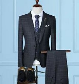 Men's Plaid Suits Formal Office Slim Tailored