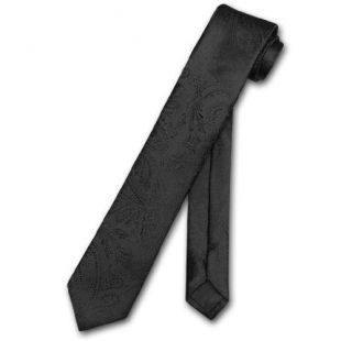 Vesuvio Napoli Narrow NeckTie Solid BLACK Paisley 2.5" Skinny Men's Neck Tie