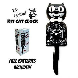 Classic Black Cat Clock 15.5" Free Battery