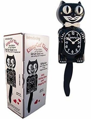 Black Kitty Black Clock (3/4 Size) 12.75" Free Battery Kit Kat
