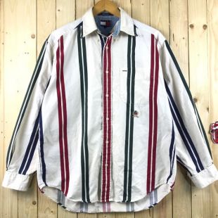 Tommy Hilfiger - 90s Tommy Hilfiger vertical stripe streetwear fashion ...