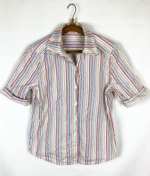 Red Stripe Blouse 1980s Top Vertical Stripe Vintage Blouse Casual