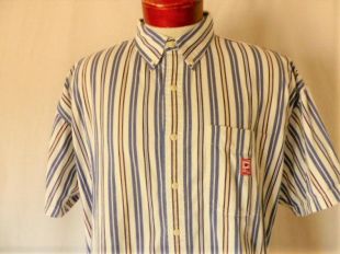 Ralph Lauren vintage 90's white navy blue indigo yellow vertical stripe shirt