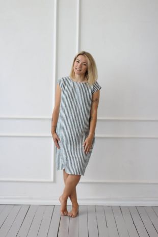 Linen dress with cap sleeves, short sleeve dress with pockets