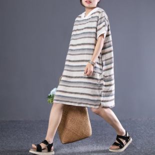 Women sweatershirt dress summer casual dresses stripe dress midi dress asymmetrical cotton tunic dress