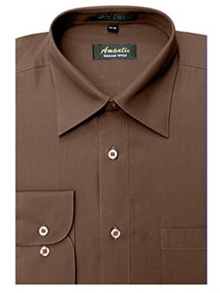 Amanti Men's Classic Dress Shirt Convertible Cuff Solid (Neck Size:17 1/2; Sleeve Length :36/37, Brown)