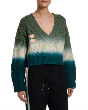 Wool Cashmere Tie Dye V Neck Sweater