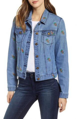 tinsel - Floral Embroidered Denim Jacket