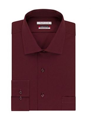 Van Heusen Men's Flex Collar Regualr-Fit Dress Shirt (Neck 15 Sleeve 32/33, Bordeaux)