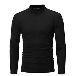 KFSO Men's Thermal Turtleneck Compression Baselayer Mock Long Sleeve T Shirts Top (Black, L)