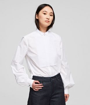 Pleated Plastron Poplin Shirt