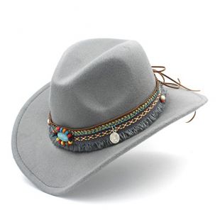 SKKMALL Mode Western Cowboy Hat Pour Lady Tassel Feutre Cowgirl Sombrero Casquettes pour Femmes Hommes (Color : Gray, Size : 56-58cm)