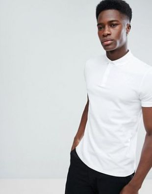 pique polo with button down collar in white