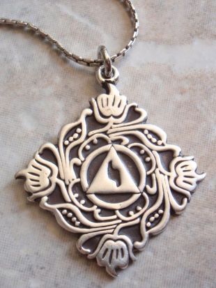 Lotus Pendant Necklace Sterling Silver Triangle Lightning Medallion Vintage