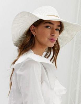 Aldo Braussa white straw floppy wide brimed hat with gold chain detail
