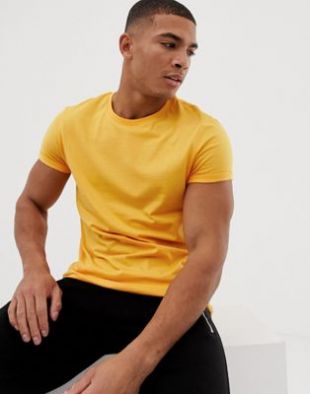 Asos t shirt with crew neck and roll sleeve in yellow