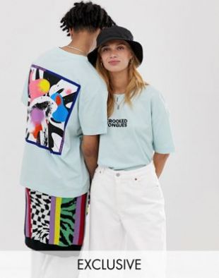 Crooked Tongues unisex oversized t shirt in blue with back art print
