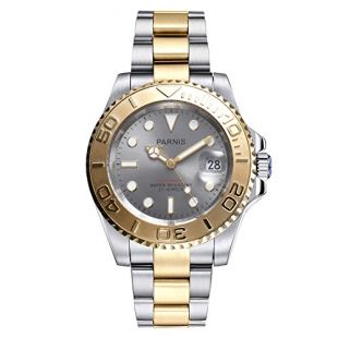 PARNIS 2171 plaqués or montre automatique en acier inoxydable massif avec verre saphir anti-rayures