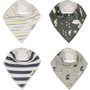 Baby Bandana Bibs for Teething Drooling and Feeding"Weather Pattern" by ZELDA MATILDA Organic Cotton and Fleece, Extra Long Absorbent Adjustable Bib - Keep Baby’s Clothes and Neck Dry (4 Pack)
