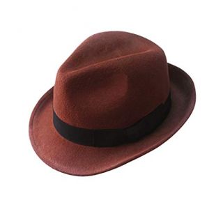 Wool Trilby Hat Felt Fedora Hats Men Women Dress Wide Brim Gangster in Brown Black Gray Blue(M,Brown)