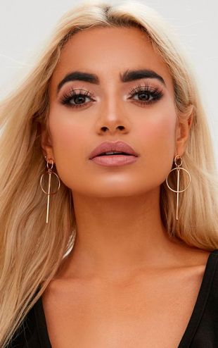 Gold Double Circle Bar Earrings