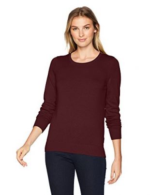 Amazon Essentials Women's Lightweight Crewneck Sweater, -burgundy, Large