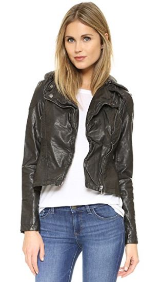 Vegan Leather Hooded Moto Jacket