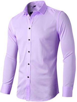 INFLATION Chemise élastique Homme, Manches Longues, Taille ajustée, Casual/Formel, Multiple Couleurs à Choisir,Violet Clair.,43