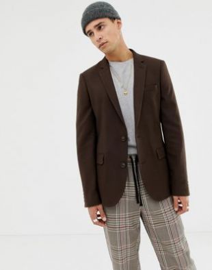 Blazer ajusté en tissu brossé   Marron | ASOS
