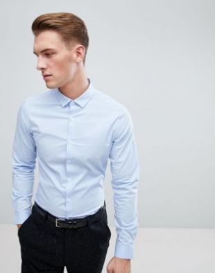 ASOS DESIGN   Chemise slim habillée en tissu stretch   Bleu | ASOS