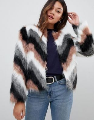Brave Soul crissy coat in wave effect faux fur